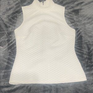 Sleeveless Quilted Mock Neck Top Creme white color
